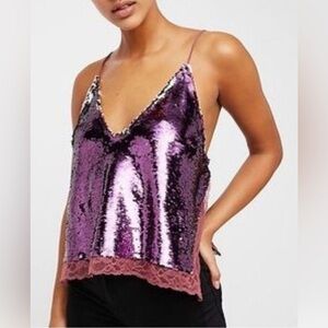 FREE PEOPLE INTIMATELY Womens Tank Top Size Small Pink Sequin Lace Swingin’ NWT